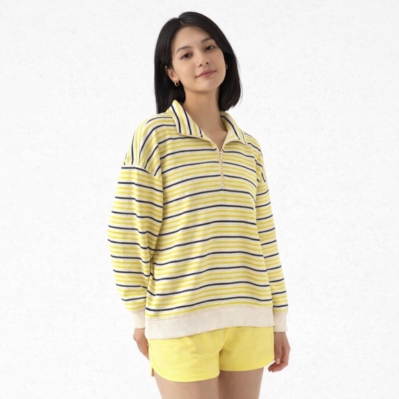 T by Talbots Stripe Classic French Terry Half Zip Pullover Sweatshirt L - Picture 7 of 7